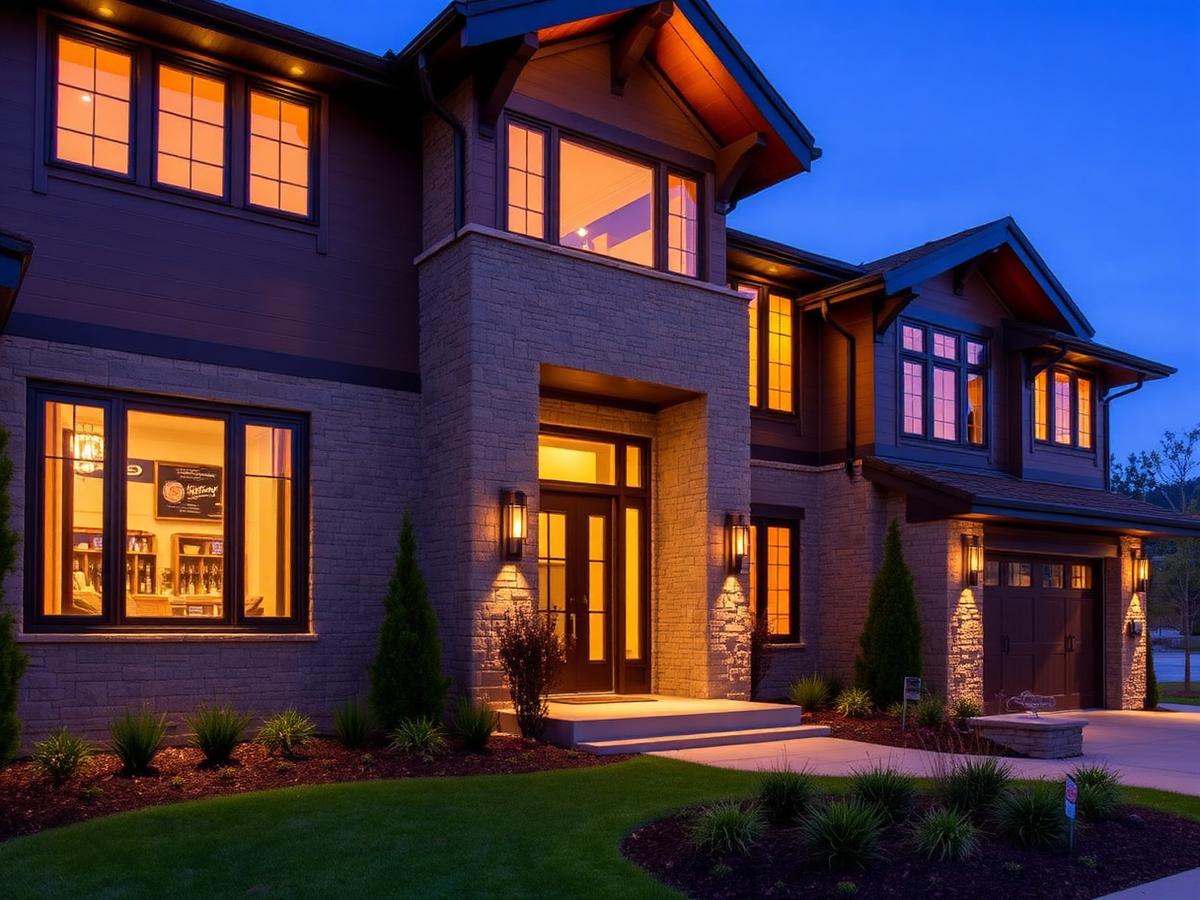 Modern custom-built luxury home at dusk